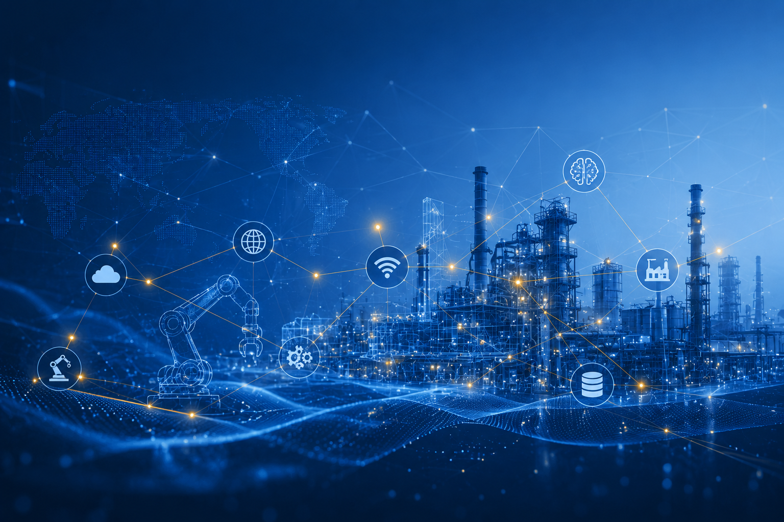 Industry 4.0 digital transformation network over a factory